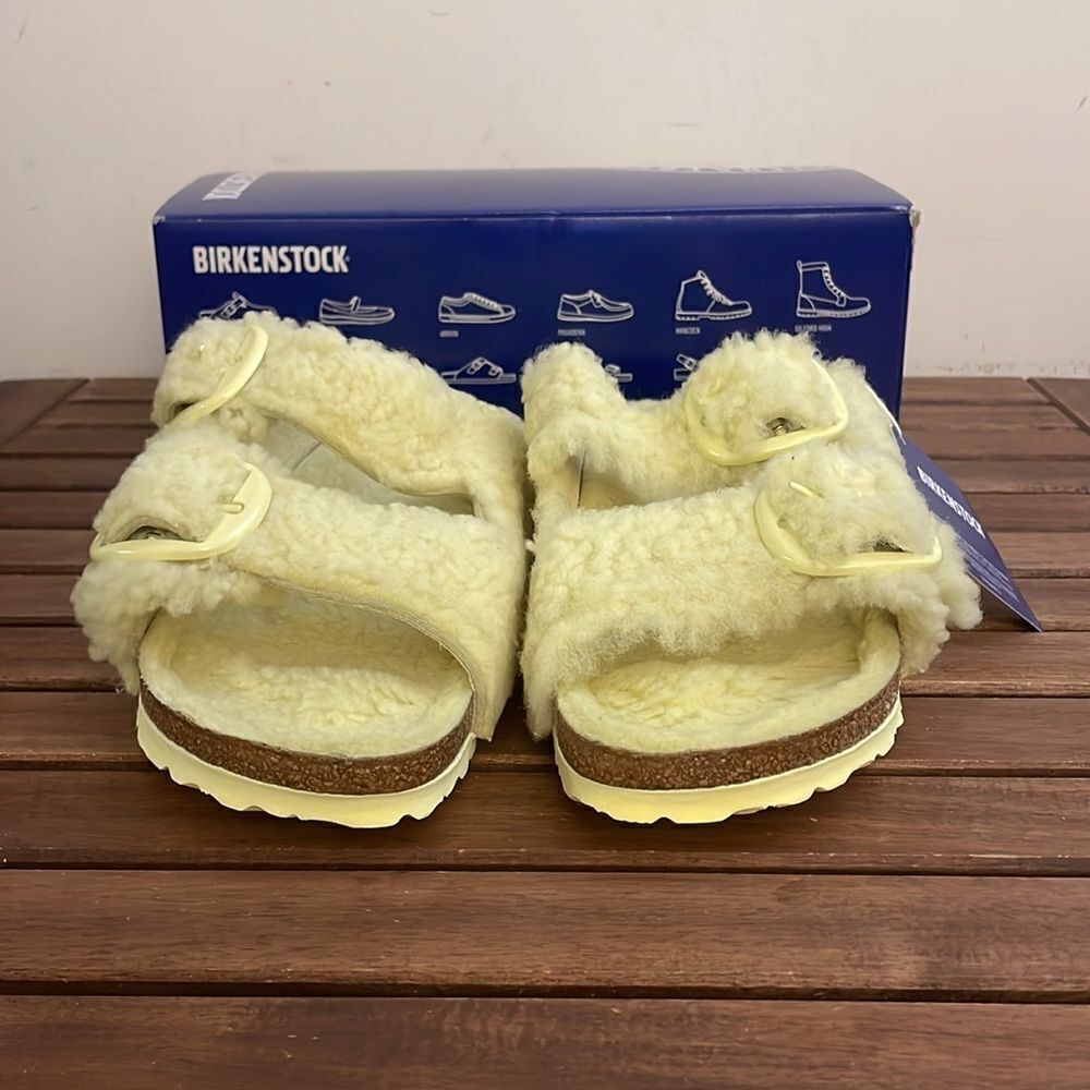 Birkenstock Arizona Big Buckle Shearling Sandals Yellow EU 39/US Women 8/UK 5.5 - Picture 3 of 12